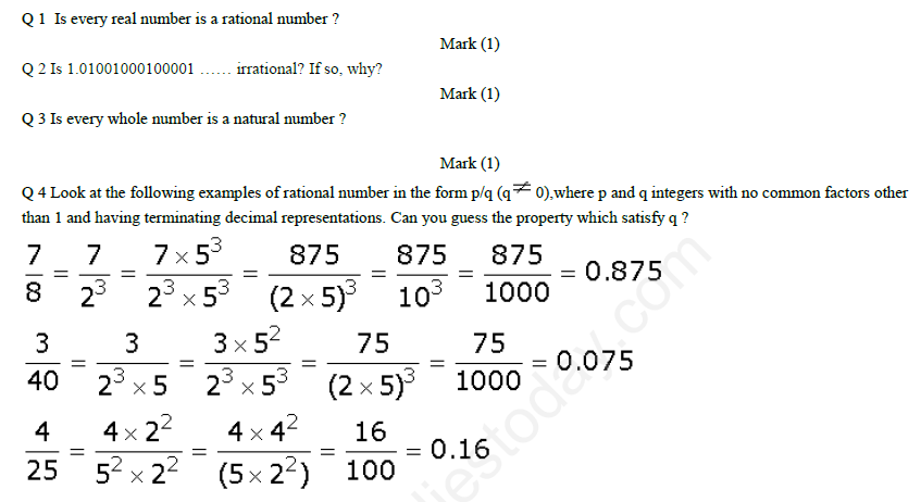 number system assignment for class 9